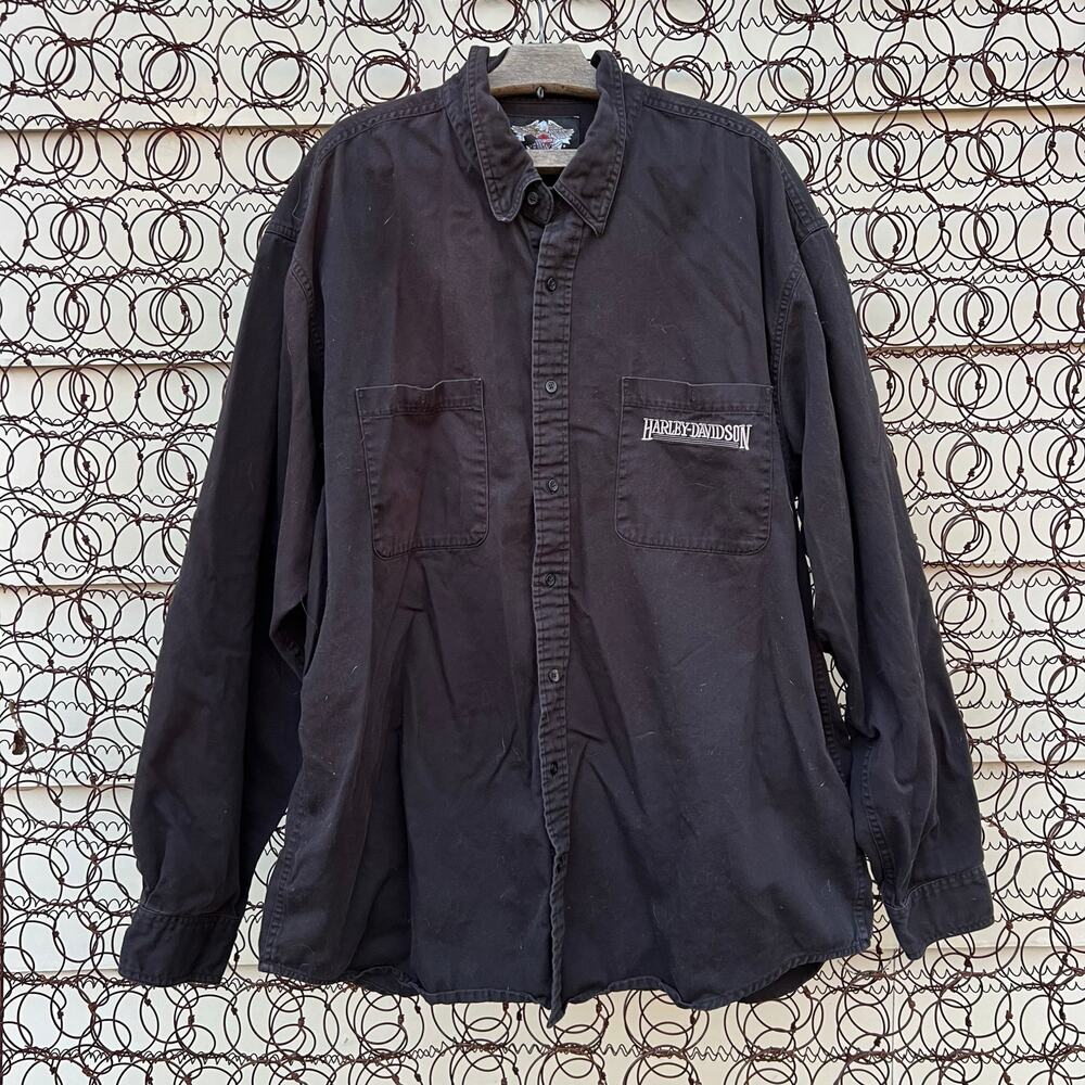 Harley Davidson Motorcycles Black Long Sleeve Button Down Shirt 3XL TALL